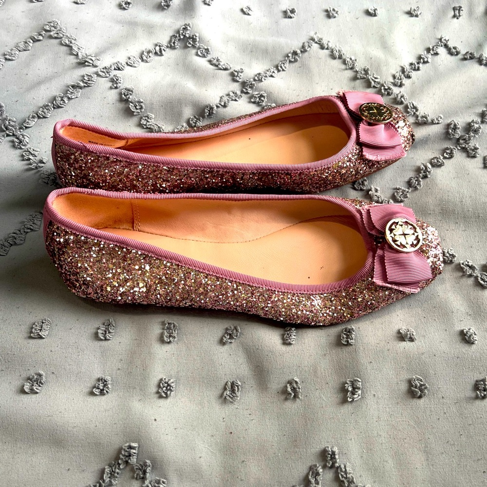 Size 8 1/2 Pink Glitter Kate Spade Flats used in good condition